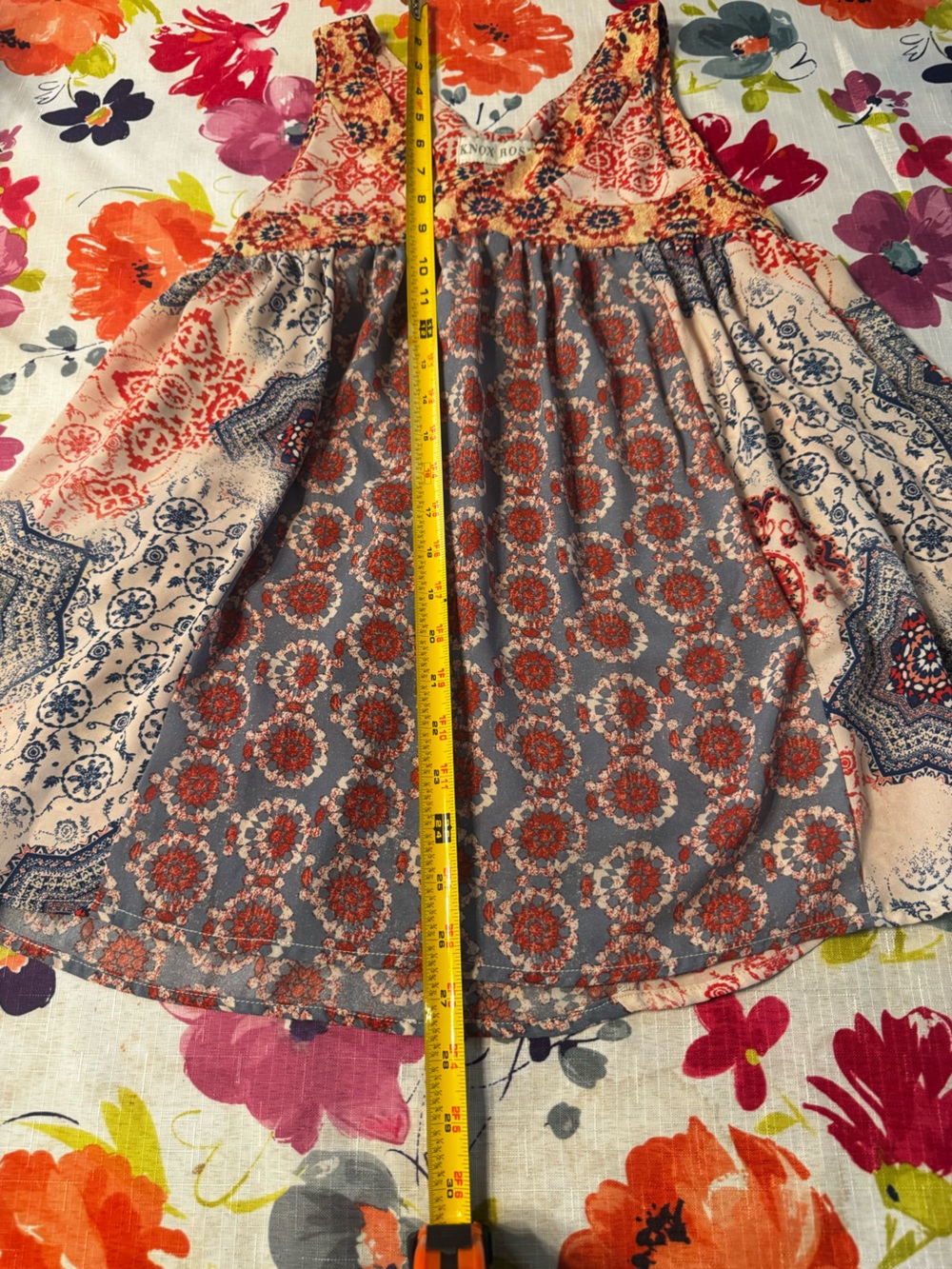 Knox Rose Boho Patchwork Sleeveless Tunic Top M Mixed Print Floral Festival C4 - Picture 6 of 7